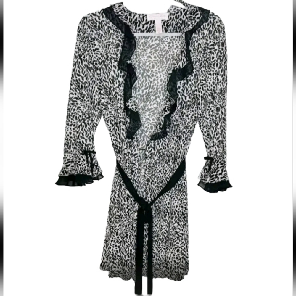 Oscar De La Renta Pink Label Vintage Robe Womens M Animal Print Ruffle